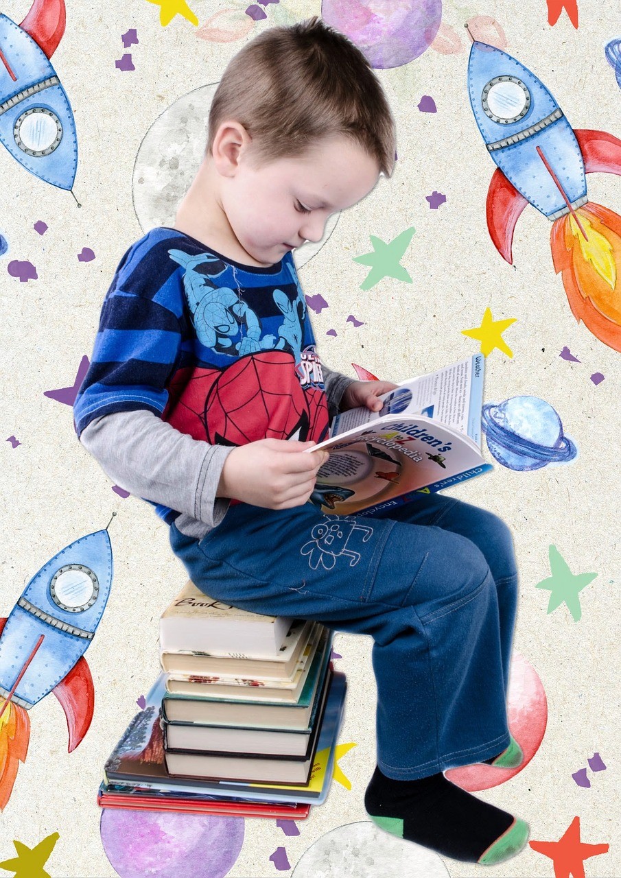 kid reads a book